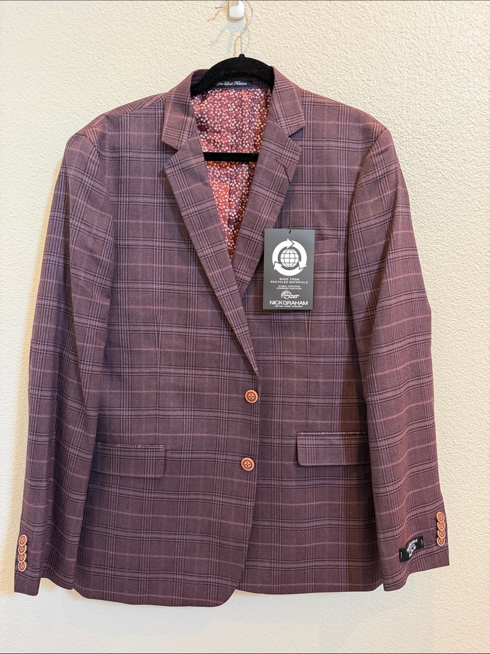 Nick Graham Mens Broadway Slim Fit Sport Coat NWT Color Wine